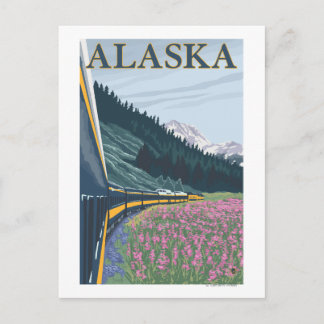 AlaskaRailroad and Fireweed Vintage Travel Postcard
