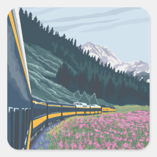AlaskaRailroad and Fireweed Vintage Travel Square Sticker