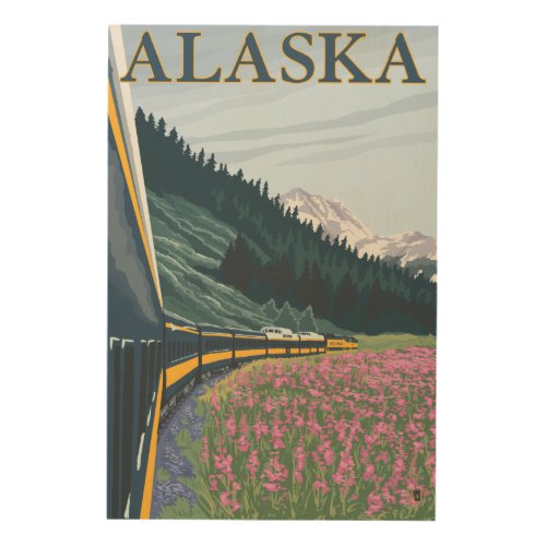 AlaskaRailroad and Fireweed Vintage Travel Wood Wall Decor