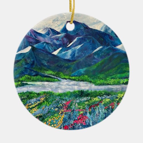 Alaskas Mountains  Fireweed ceramic ornament