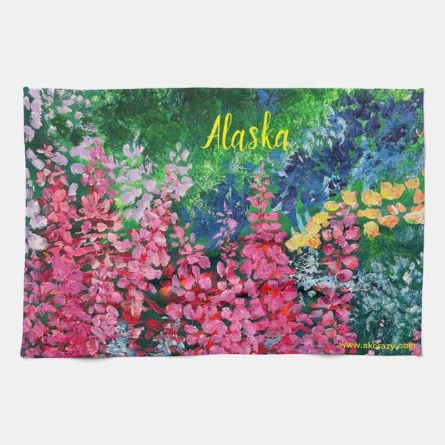 Alaska's Mountains & Fireweed Kitchen Towel (Horizontal)