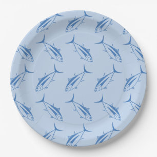 Albacore Tuna Fish in Aegean Blue on Pastel Blue Paper Plates