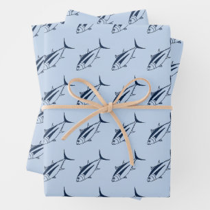 Albacore Tuna in Marine on pastel Blue in Large Wrapping Paper Sheets