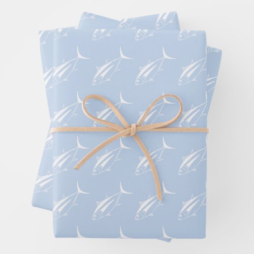 Albacore Tuna in White on Pastel Blue in Large Wrapping Paper Sheets