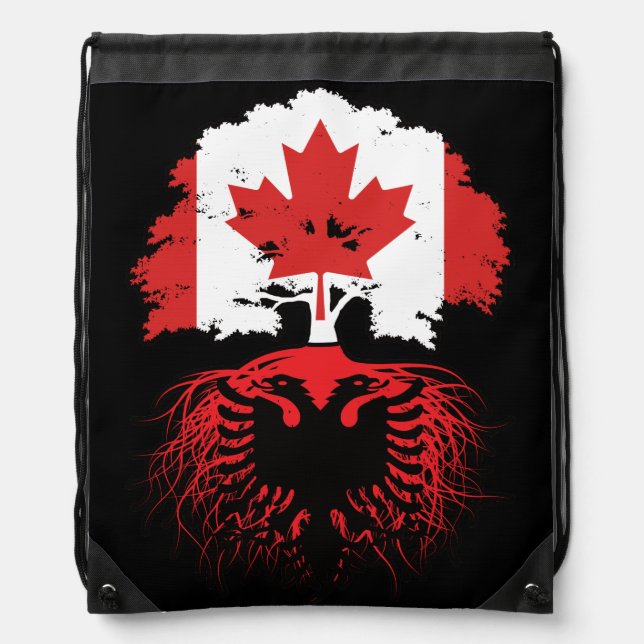 Albania Albanian Canadian Canada Tree Roots Flag Drawstring Bag (Front)