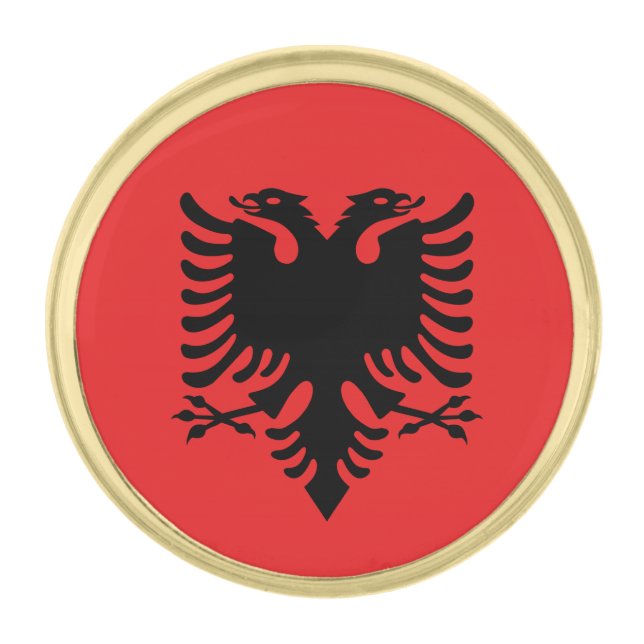 Albania & Albanian Coat of Arms, Flag / business Gold Finish Lapel Pin (Front)