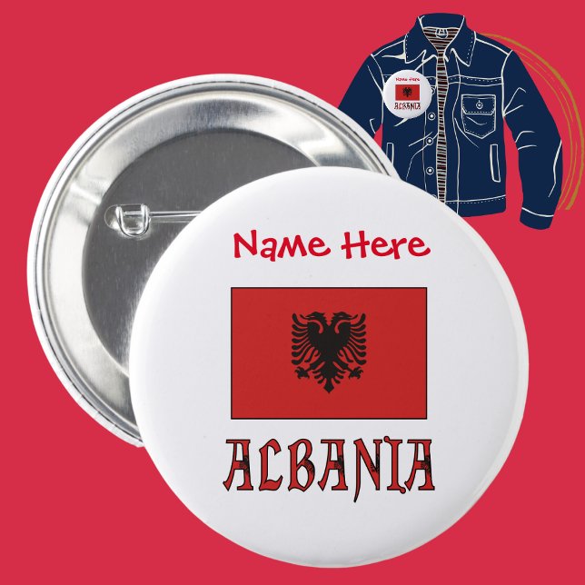 Albania Albanian Flag Red Personalization  Button (Creator Uploaded)