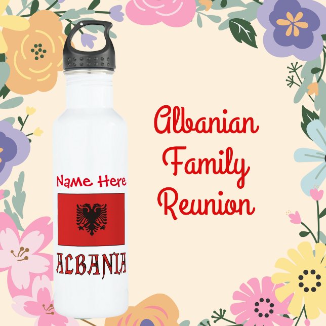 Albania Albanian Flag Red Personalization  Stainless Steel Water Bottle (Creator Uploaded)