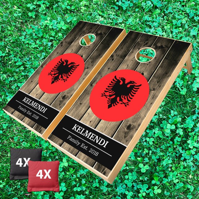 Albania & Albanian Flag Rustic Wood / Family fun Cornhole Set (Creator Uploaded)