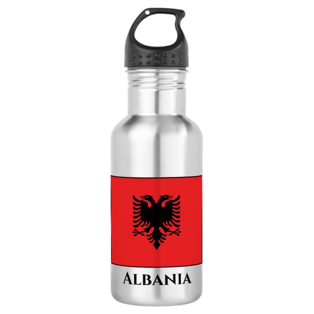 Albania (Albanian) Flag Stainless Steel Water Bottle (Front)
