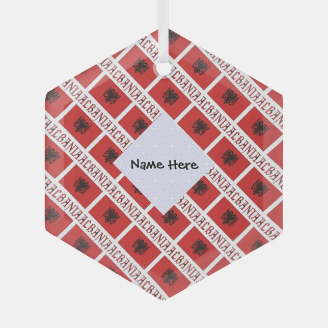 Albania Albanian Flag Tiled Personalized  Glass Ornament (Front)
