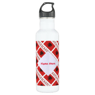 Albania Albanian Flag Tiled Red Personalization  Stainless Steel Water Bottle