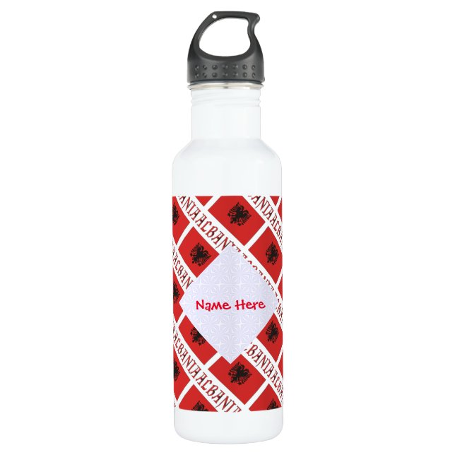 Albania Albanian Flag Tiled Red Personalization  Stainless Steel Water Bottle (Front)