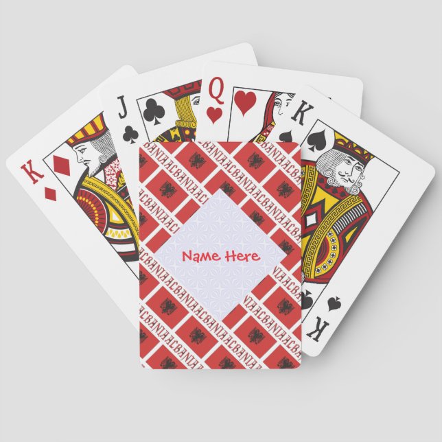 Albania Albanian Flag Tiled Red Personalized  Poker Cards (Back)