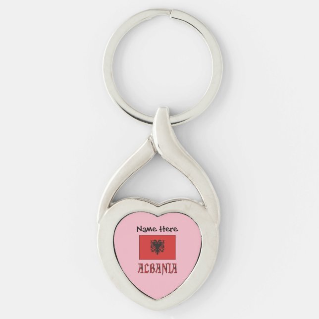 Albania and Albanian Flag Personalized Heart Keychain (Front)