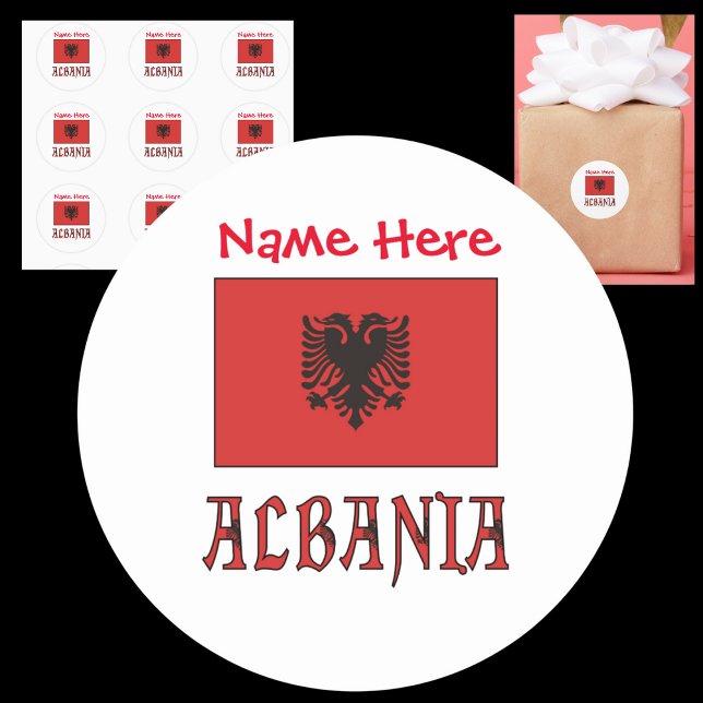 Albania and Albanian Flag Red Personalization  Classic Round Sticker (Creator Uploaded)
