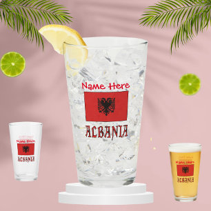 Albania and Albanian Flag Red Personalization Glass