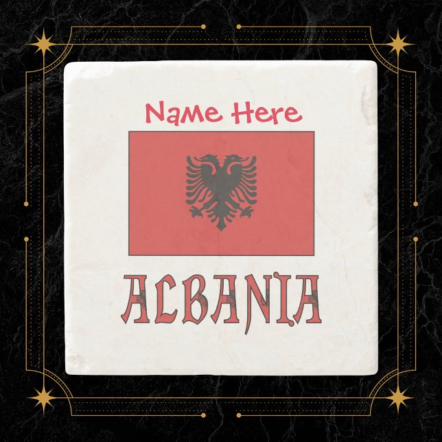Albania and Albanian Flag Red Personalization  Stone Coaster (Creator Uploaded)