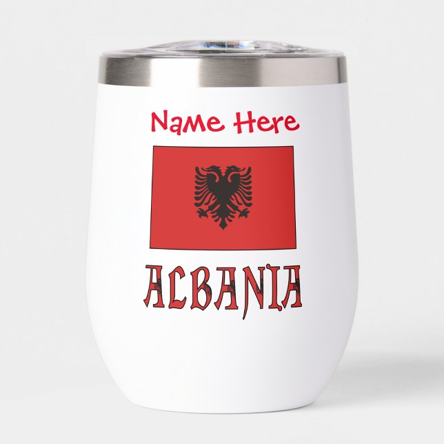 Albania and Albanian Flag Red Personalization  Thermal Wine Tumbler (Creator Uploaded)