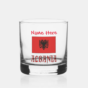 Albania and Albanian Flag Red Personalization Whiskey Glass