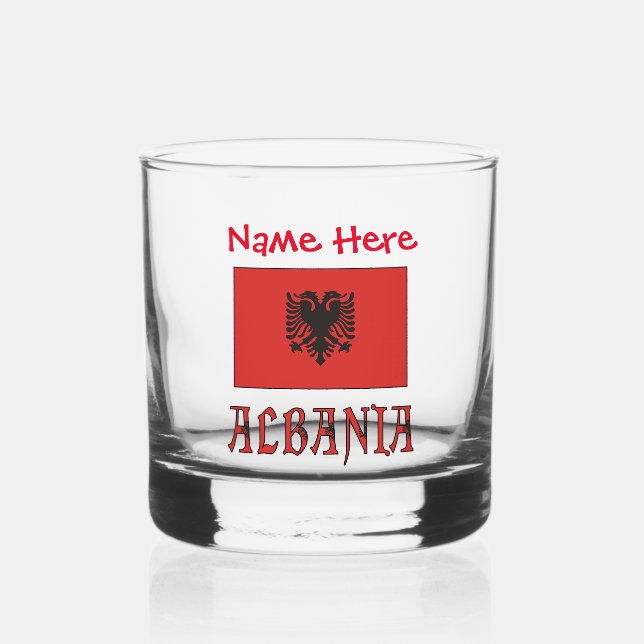 Albania and Albanian Flag Red Personalization  Whiskey Glass (Front)