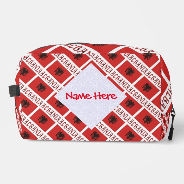Albania and Albanian Flag Tile Red Personalization Dopp Kit (Front)