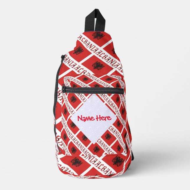 Albania and Albanian Flag Tile Red Personalization Sling Bag (Front)