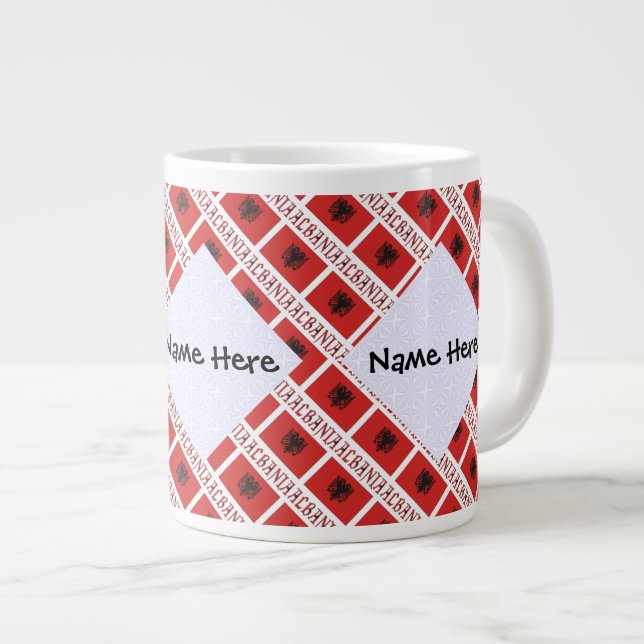 Albania and Albanian Flag Tiled Personalized  Giant Coffee Mug (Front Right)