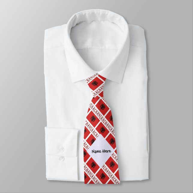 Albania and Albanian Flag Tiled with Your Name Neck Tie (Tied)