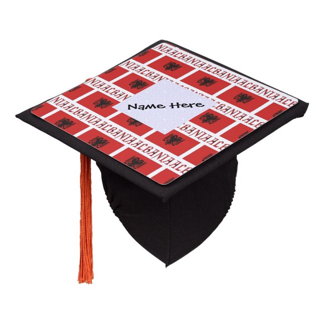Albania and Albanian Flag Tiled Your Name Grad Graduation Cap Topper (Angled)
