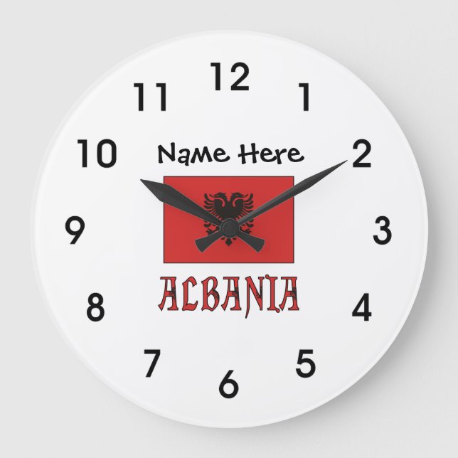 Albania and Albanian Flag with Your Name Large Clo Clock (Front)