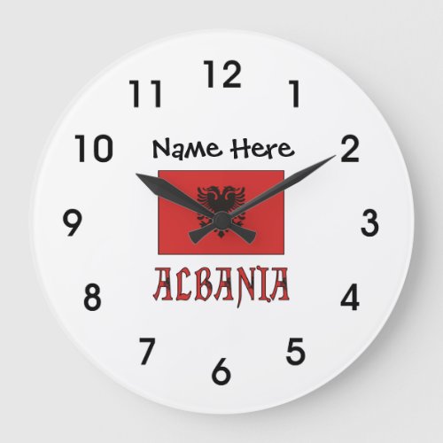 Albania and Albanian Flag with Your Name Large Clo Large Clock