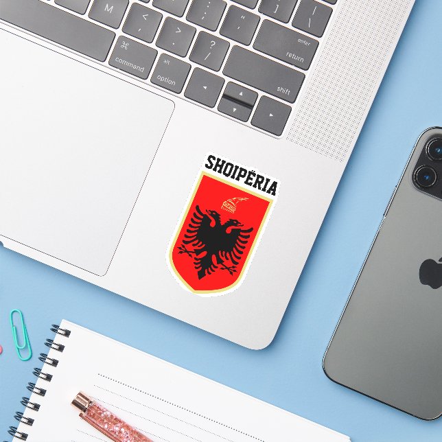 Albania Coat of Arms Sticker (Laptop w/ iPhone)