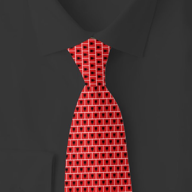 Albania Flag Brick Pattern Neck Tie (Creator Uploaded)