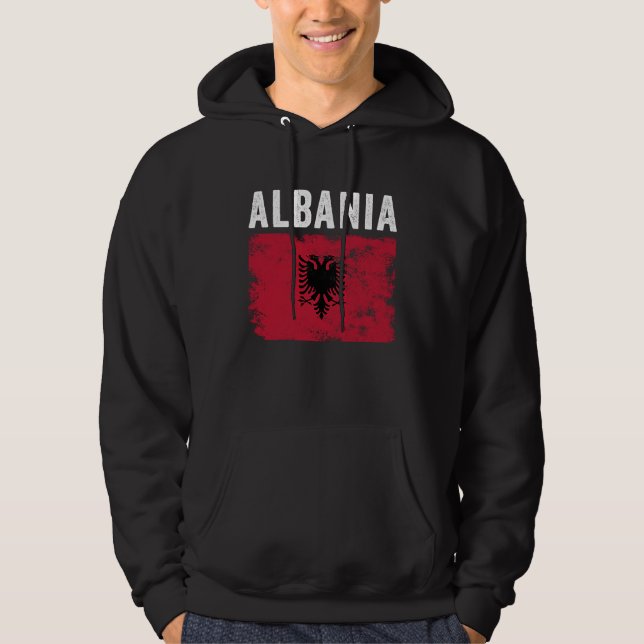 Albania Flag Distressed  Men Women Kids  Albanian  Hoodie (Front)