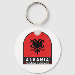 Albania Flag Emblem Distressed Keychain