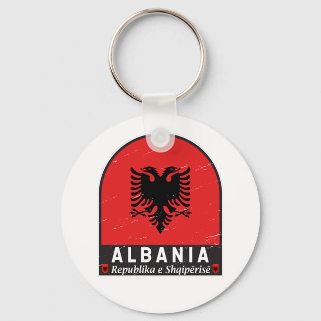 Albania Flag Emblem Distressed  Keychain (Front)