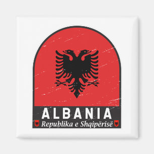 Albania Flag Emblem Distressed Magnet