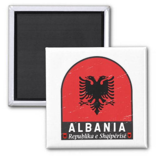 Albania Flag Emblem Distressed Magnet