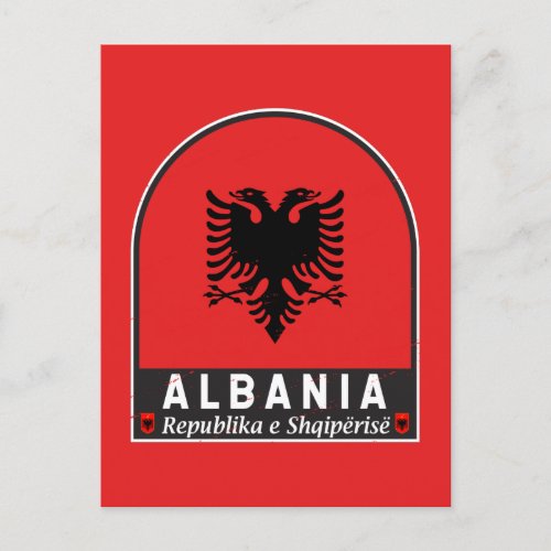 Albania Flag Emblem Distressed Postcard