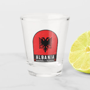 Albania Flag Emblem Distressed Shot Glass