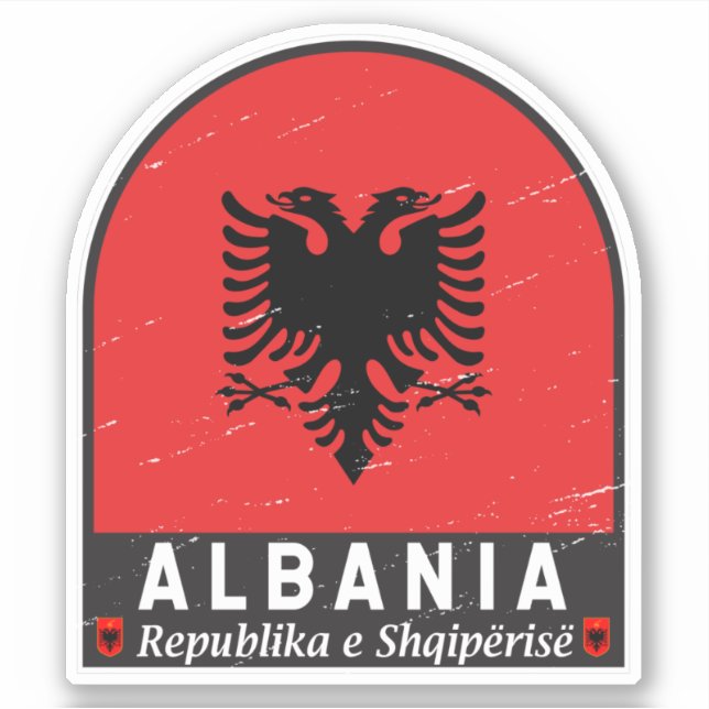 Albania Flag Emblem Distressed Sticker (Front)