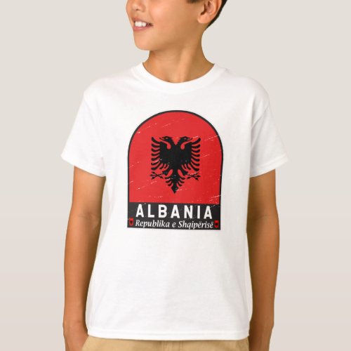 Albania Flag Emblem Distressed T_Shirt