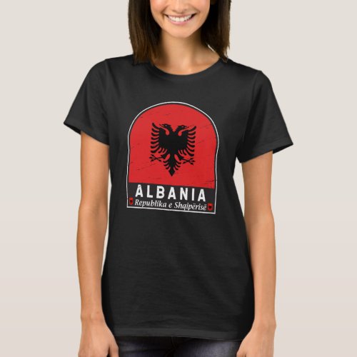 Albania Flag Emblem Distressed T_Shirt