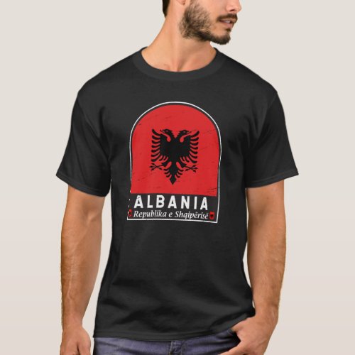 Albania Flag Emblem Distressed T_Shirt