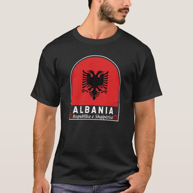 Albania Flag Emblem Distressed T-Shirt (Front)
