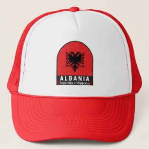 Albania Flag Emblem Distressed Trucker Hat