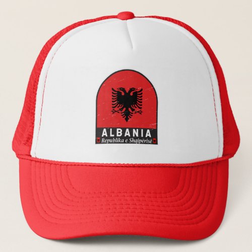 Albania Flag Emblem Distressed  Trucker Hat