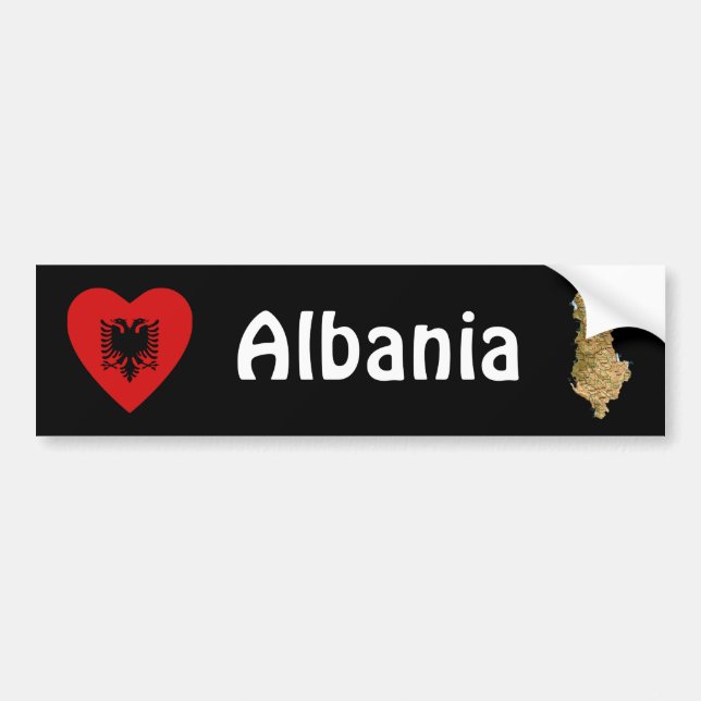 Albania Flag Heart + Map Bumper Sticker (Front)