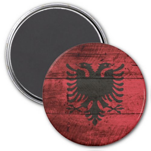 Albania Flag on Old Wood Grain Magnet